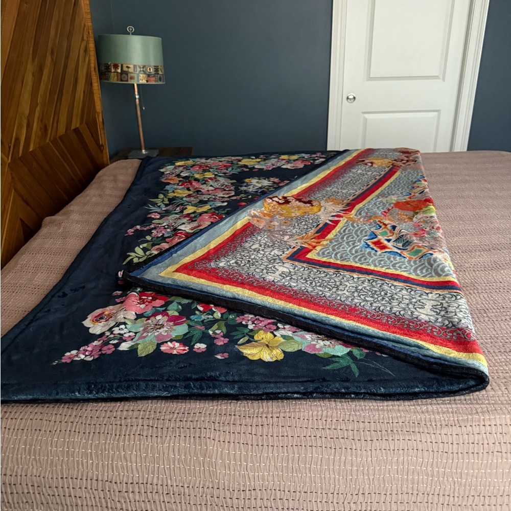 Johnny Was Navy Floral Blanket